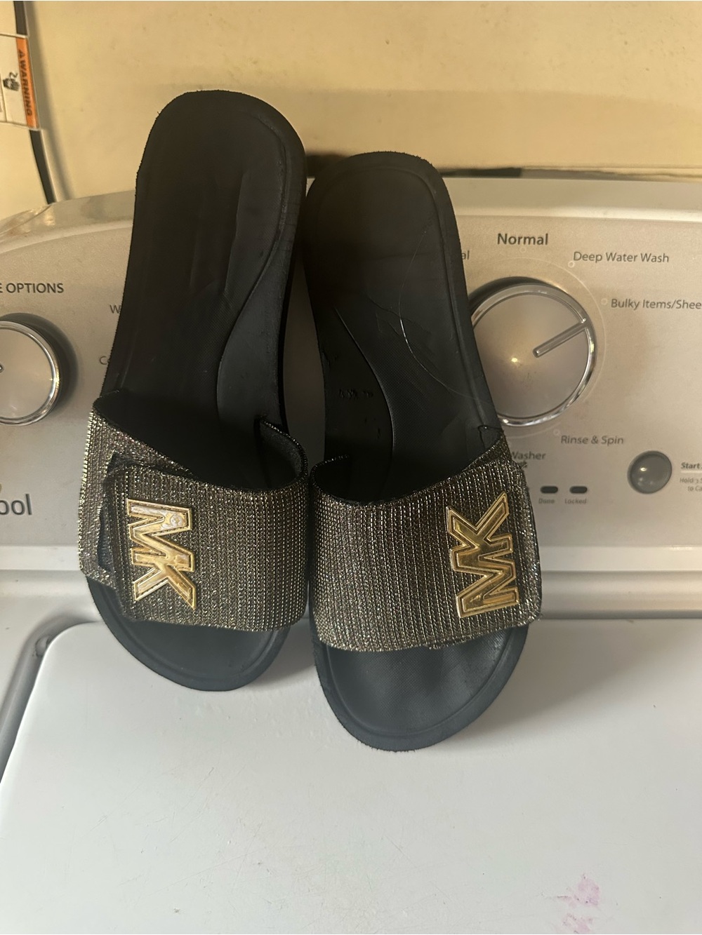 Michael Kors Black Slides with Gold MK Logo Accent 8